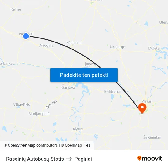 Raseinių Autobusų Stotis to Pagiriai map