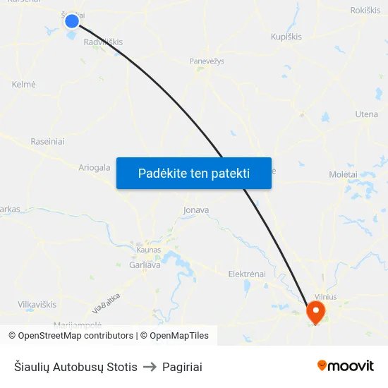 Šiaulių Autobusų Stotis to Pagiriai map