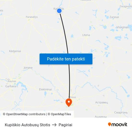 Kupiškio Autobusų Stotis to Pagiriai map