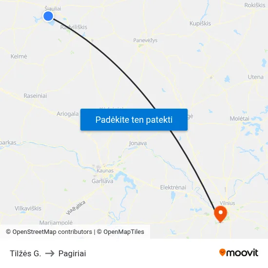 Tilžės G. to Pagiriai map