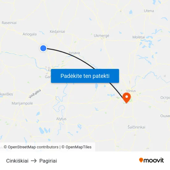 Cinkiškiai to Pagiriai map