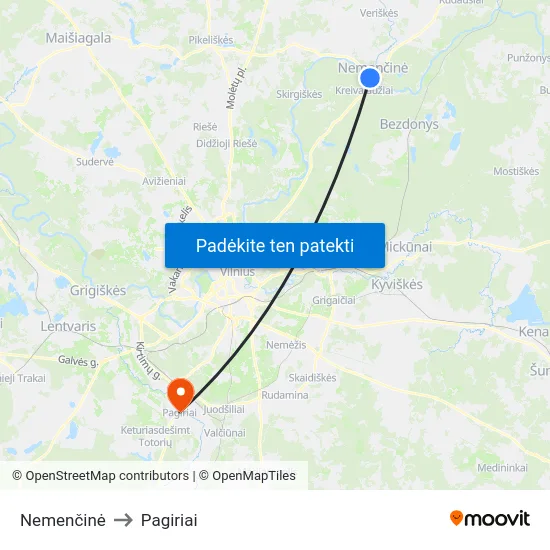 Nemenčinė to Pagiriai map