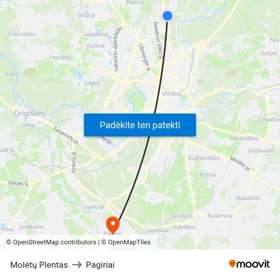 Molėtų Plentas to Pagiriai map