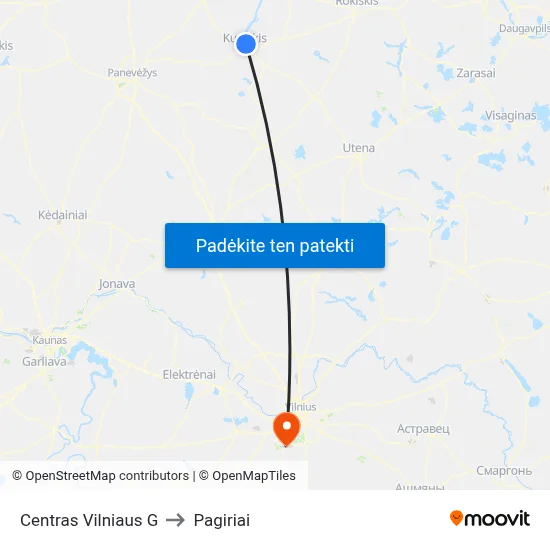 Centras Vilniaus G to Pagiriai map