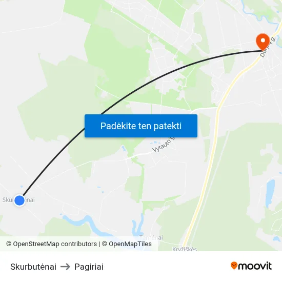 Skurbutėnai to Pagiriai map