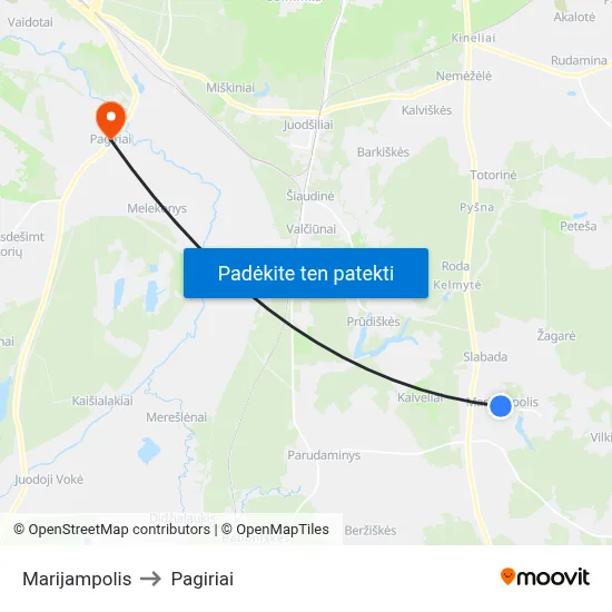 Marijampolis to Pagiriai map
