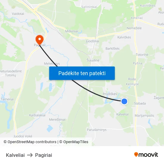 Kalveliai to Pagiriai map