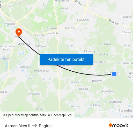 Akmeniškės II to Pagiriai map
