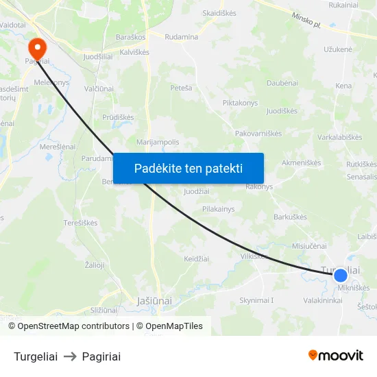 Turgeliai to Pagiriai map