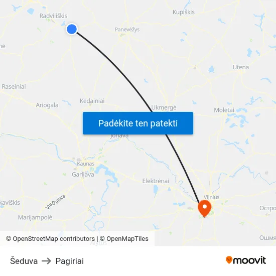 Šeduva to Pagiriai map
