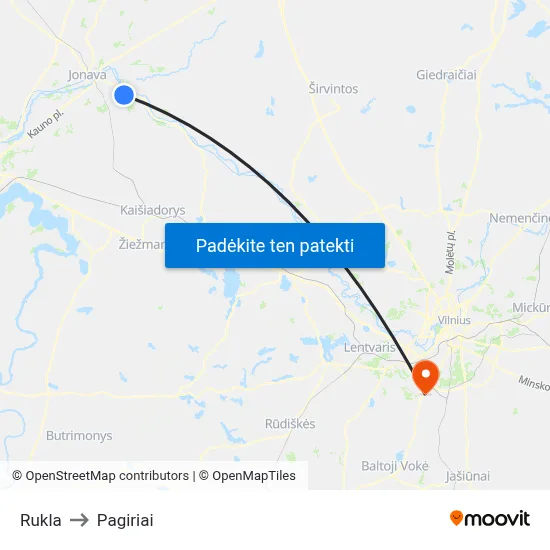 Rukla to Pagiriai map