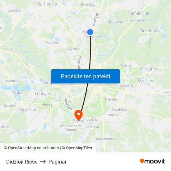 Didžioji Riešė to Pagiriai map