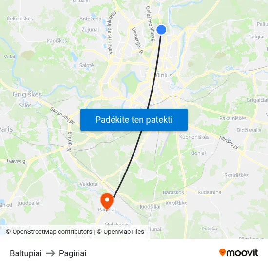 Baltupiai to Pagiriai map