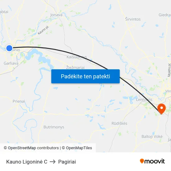 Kauno Ligoninė C to Pagiriai map
