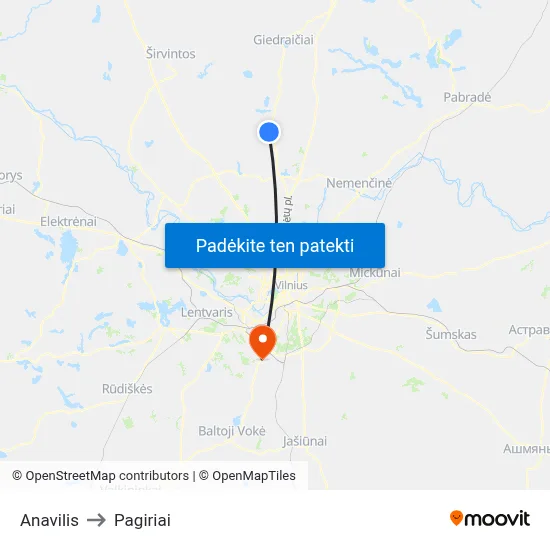 Anavilis to Pagiriai map