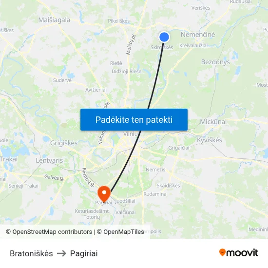Bratoniškės to Pagiriai map