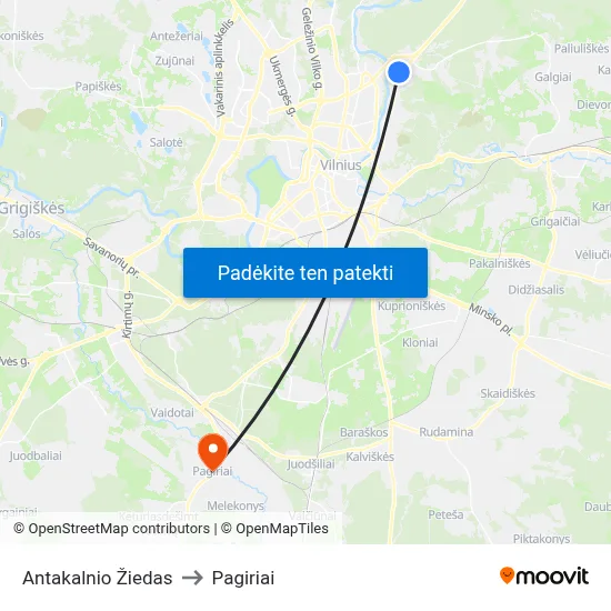 Antakalnio Žiedas to Pagiriai map