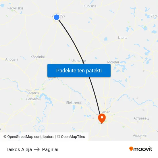 Taikos Alėja to Pagiriai map