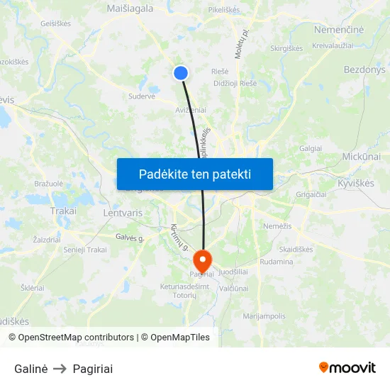 Galinė to Pagiriai map
