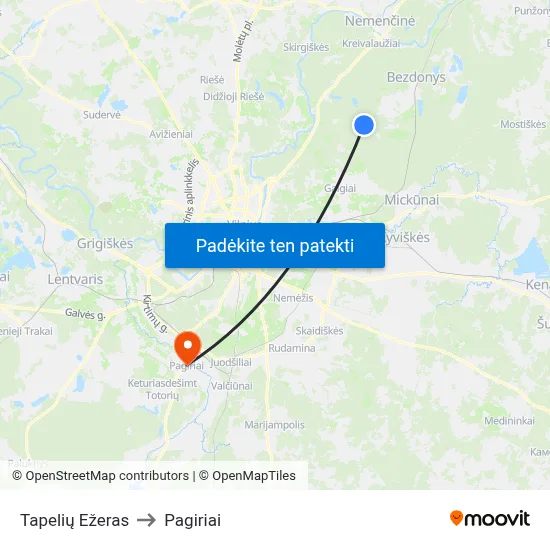 Tapelių Ežeras to Pagiriai map