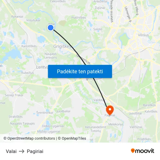 Valai to Pagiriai map