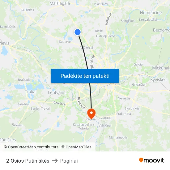 2-Osios Putiniškės to Pagiriai map