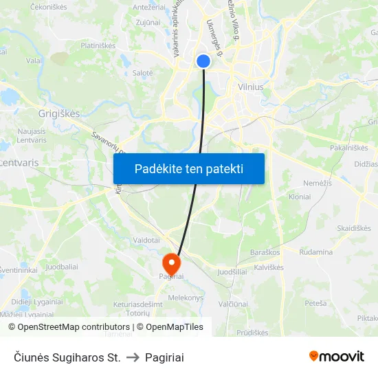 Čiunės Sugiharos St. to Pagiriai map