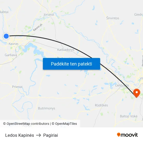 Ledos Kapinės to Pagiriai map