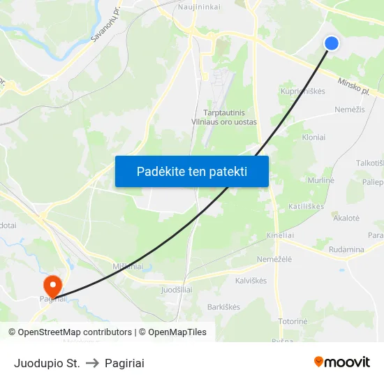 Juodupio St. to Pagiriai map