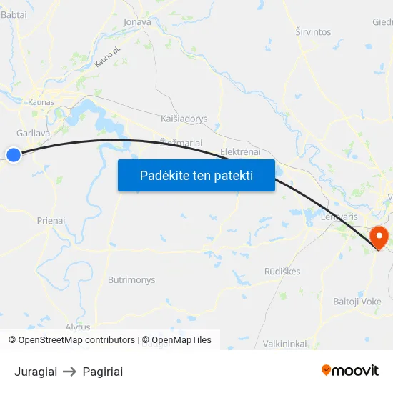 Juragiai to Pagiriai map