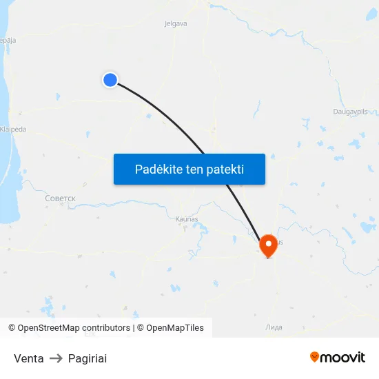 Venta to Pagiriai map