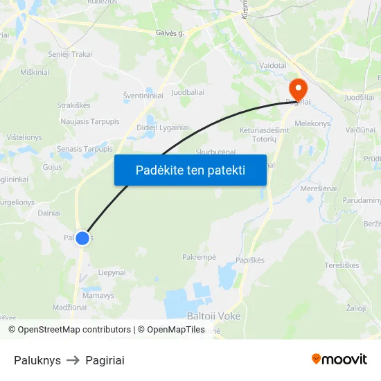 Paluknys to Pagiriai map
