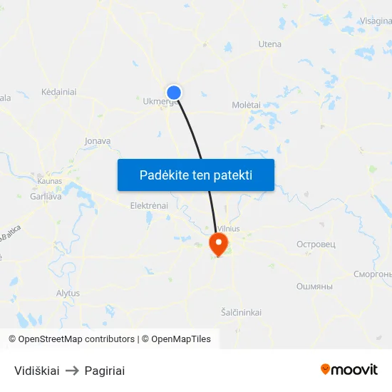 Vidiškiai to Pagiriai map