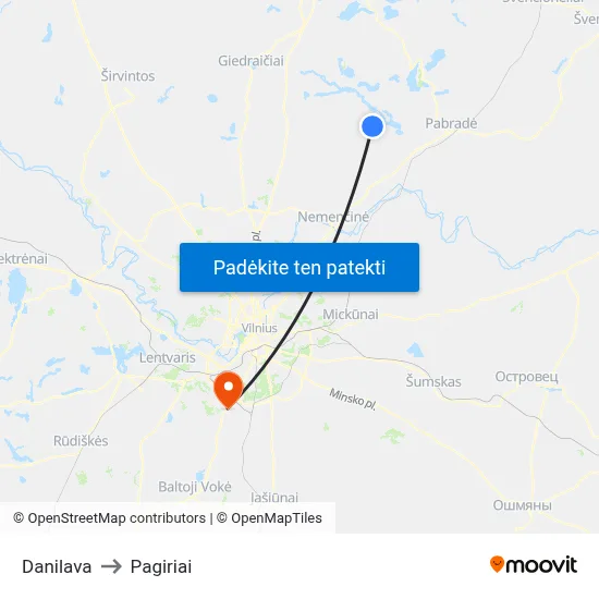 Danilava to Pagiriai map