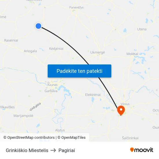 Grinkiškio Miestelis to Pagiriai map