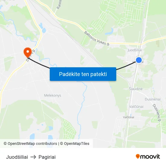 Juodšiliai to Pagiriai map