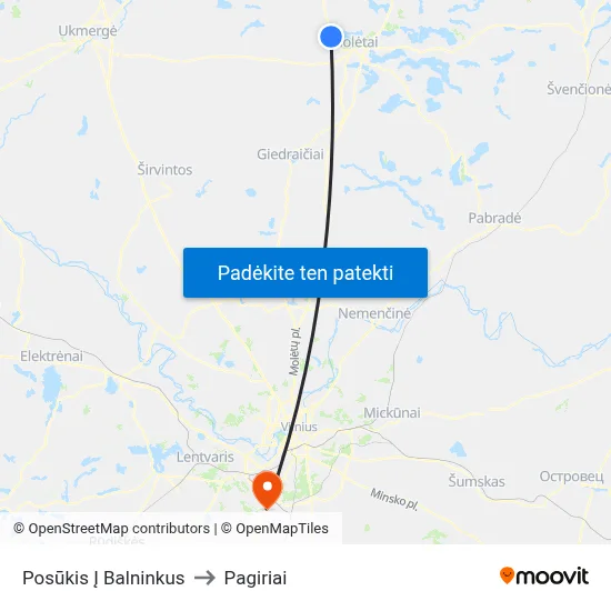 Posūkis Į Balninkus to Pagiriai map