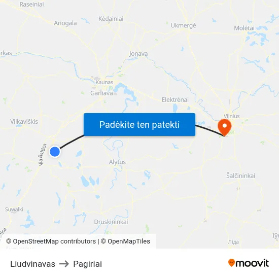Liudvinavas to Pagiriai map