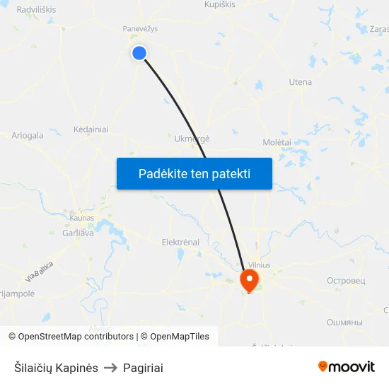 Šilaičių Kapinės to Pagiriai map