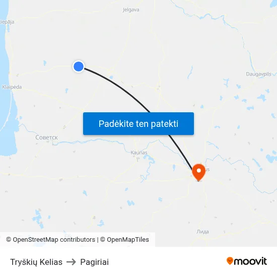Tryškių Kelias to Pagiriai map