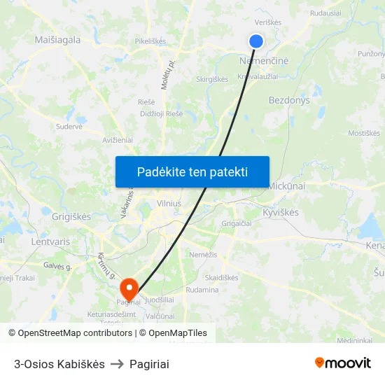 3-Osios Kabiškės to Pagiriai map