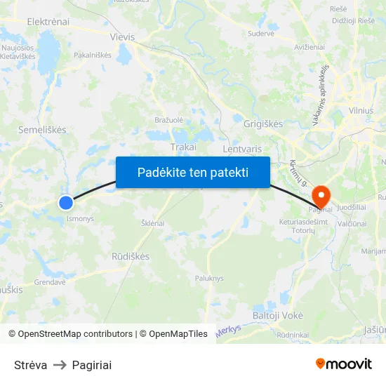 Strėva to Pagiriai map
