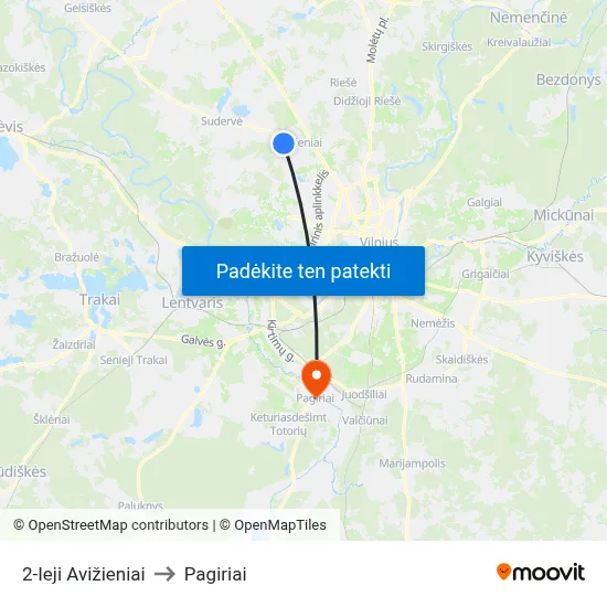 2-Ieji Avižieniai to Pagiriai map