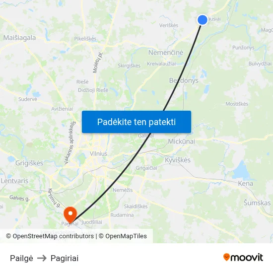 Pailgė to Pagiriai map