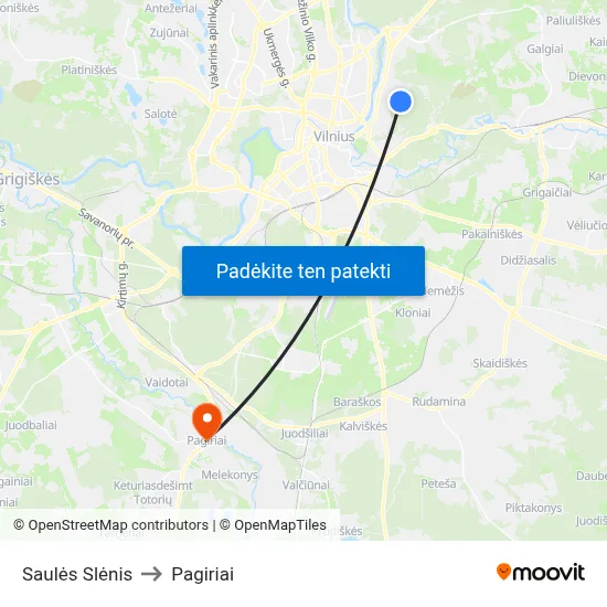 Saulės Slėnis to Pagiriai map