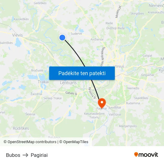 Bubos to Pagiriai map