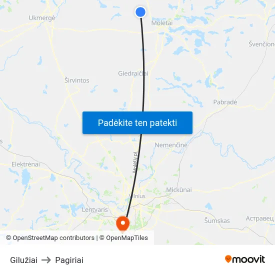 Gilužiai to Pagiriai map
