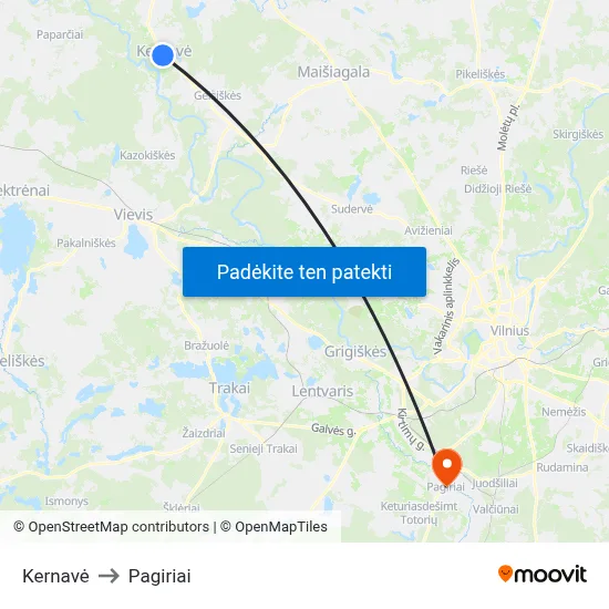Kernavė to Pagiriai map