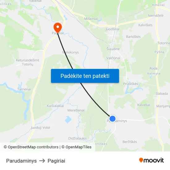 Parudaminys to Pagiriai map