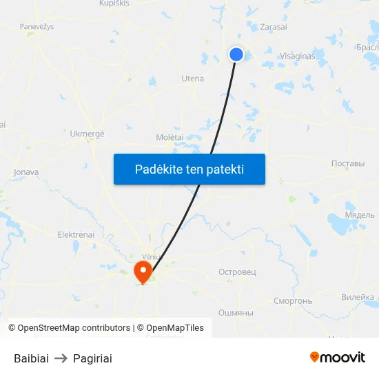 Baibiai to Pagiriai map